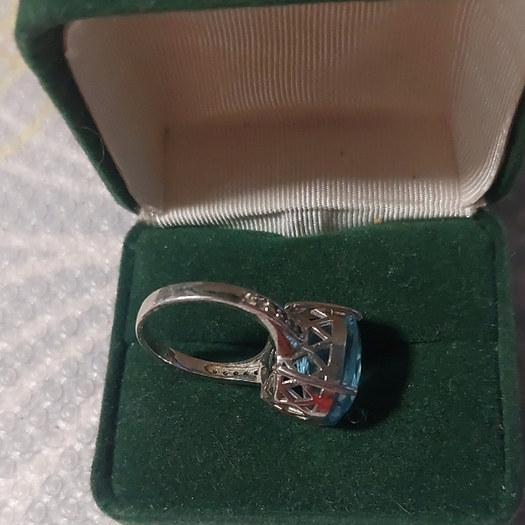 Pandora Elegant Blue Gemstone Ring Sz 9 Humungus! - Picture 15 of 16